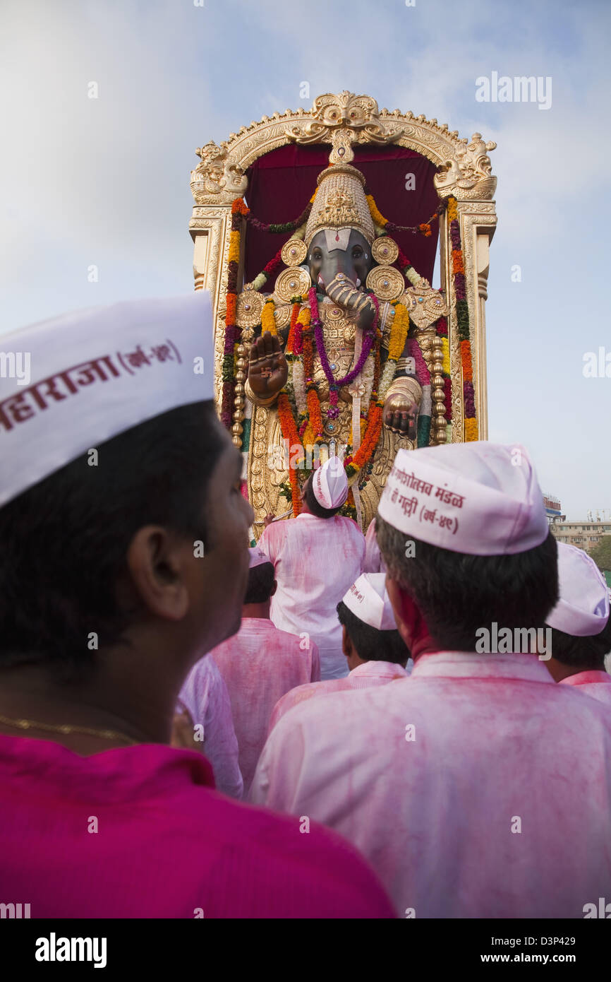Idol of Lord Ganesha representing Lord Balaji of Tirupati at immersion ceremony, Mumbai, Maharashtra, India Stock Photo