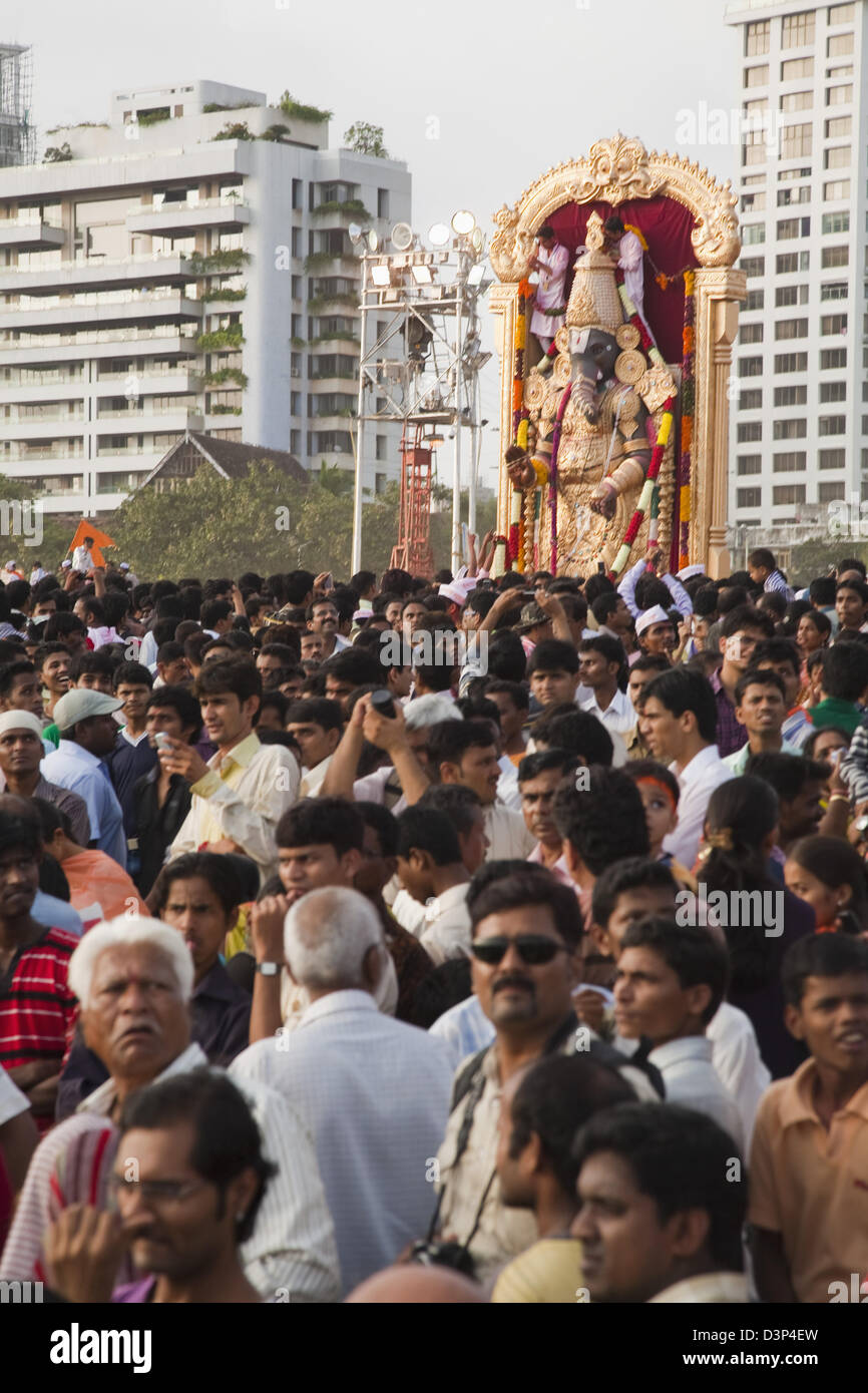 Idol of Lord Ganesha representing Lord Balaji of Tirupati at immersion ceremony, Mumbai, Maharashtra, India Stock Photo