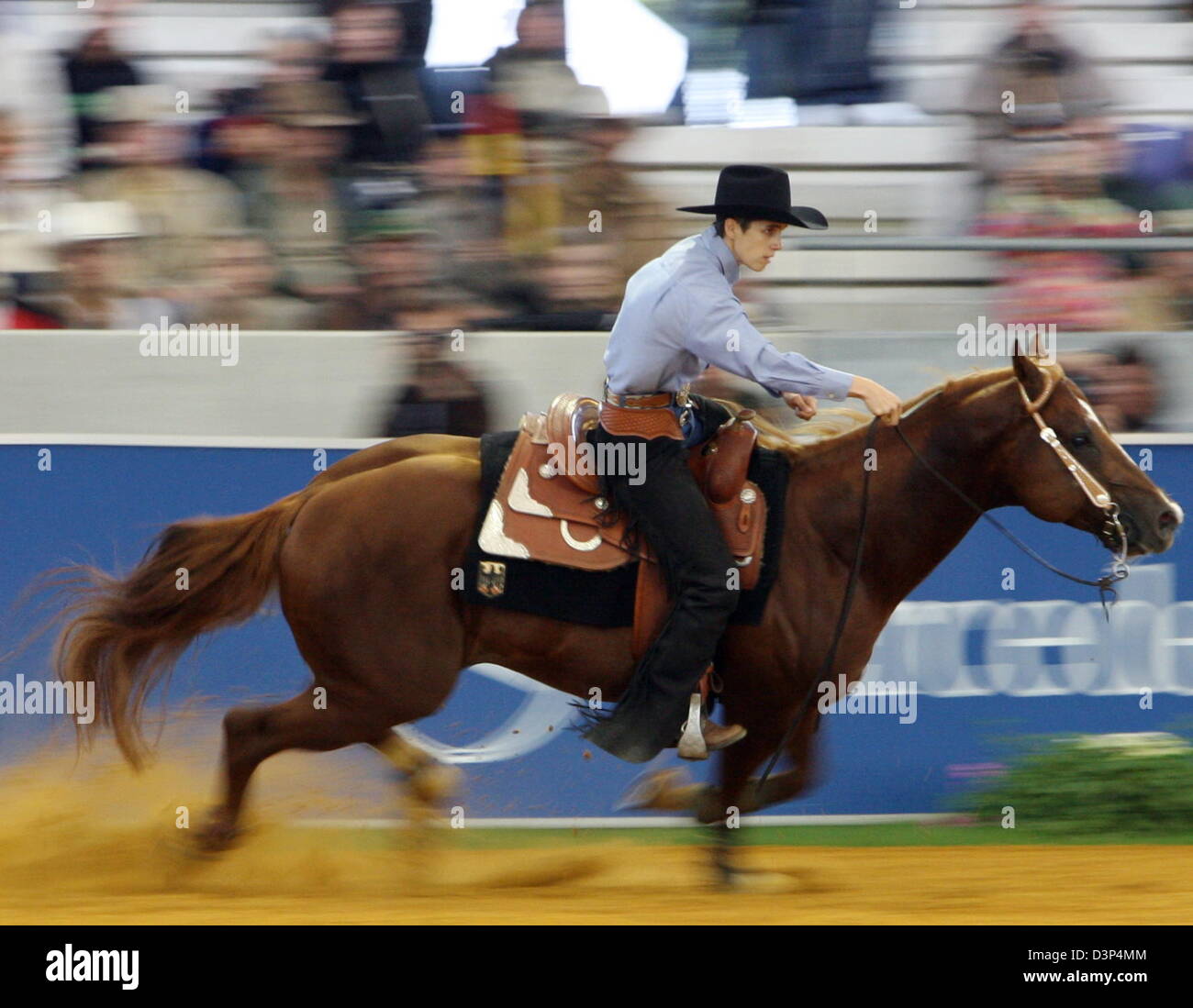 German reining rider Sylvia Rzepka controls her horse 'Golden McJack