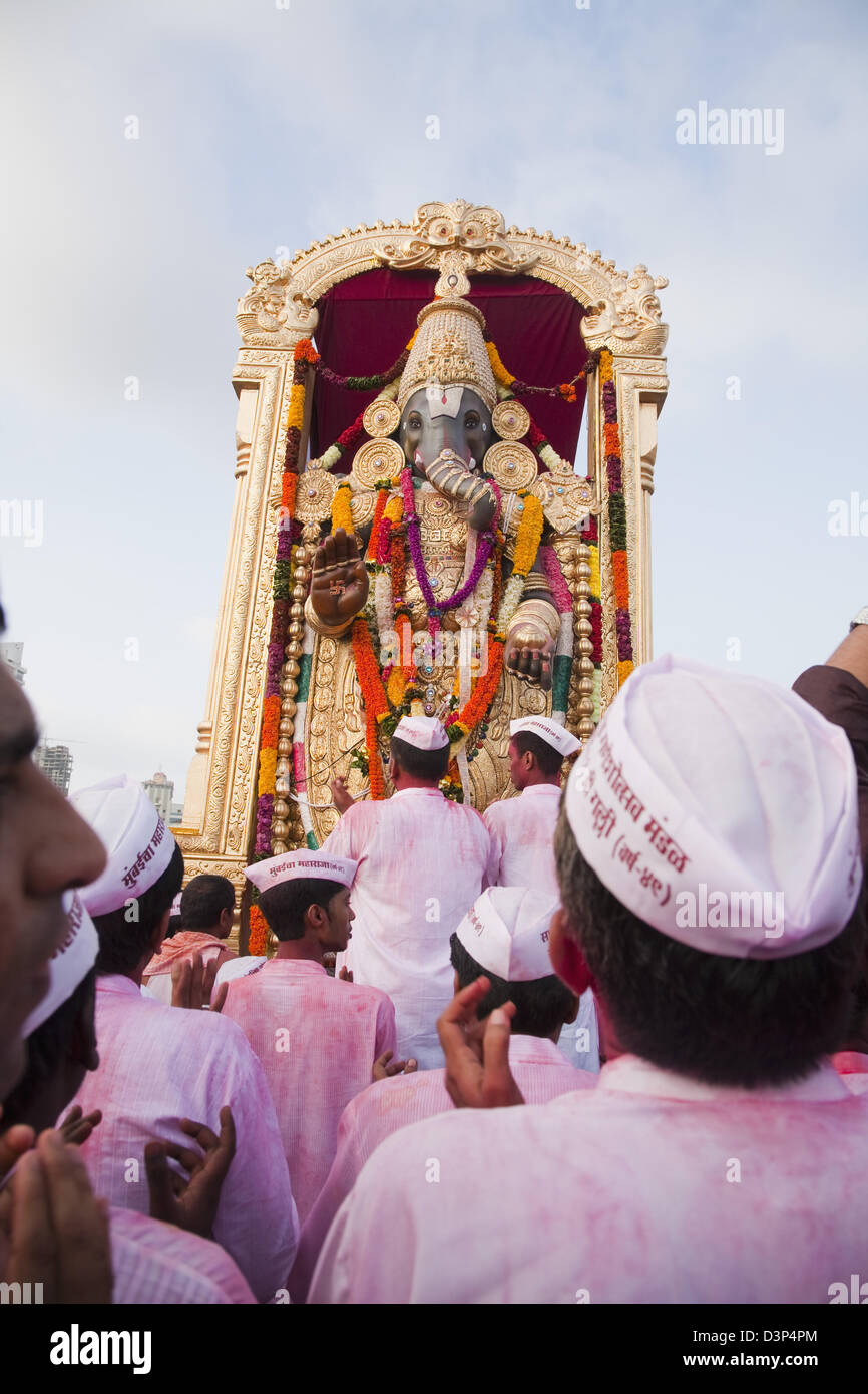 Idol of Lord Ganesha representing Lord Balaji of Tirupati at immersion ceremony, Mumbai, Maharashtra, India Stock Photo