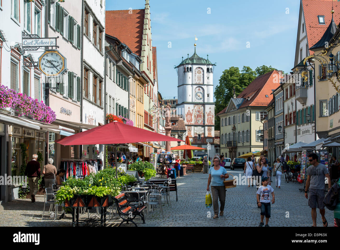 Old Town center of Wangen with Tower and Archway, Allgau, Baden-Wurttemberg, Germany Stock Photo