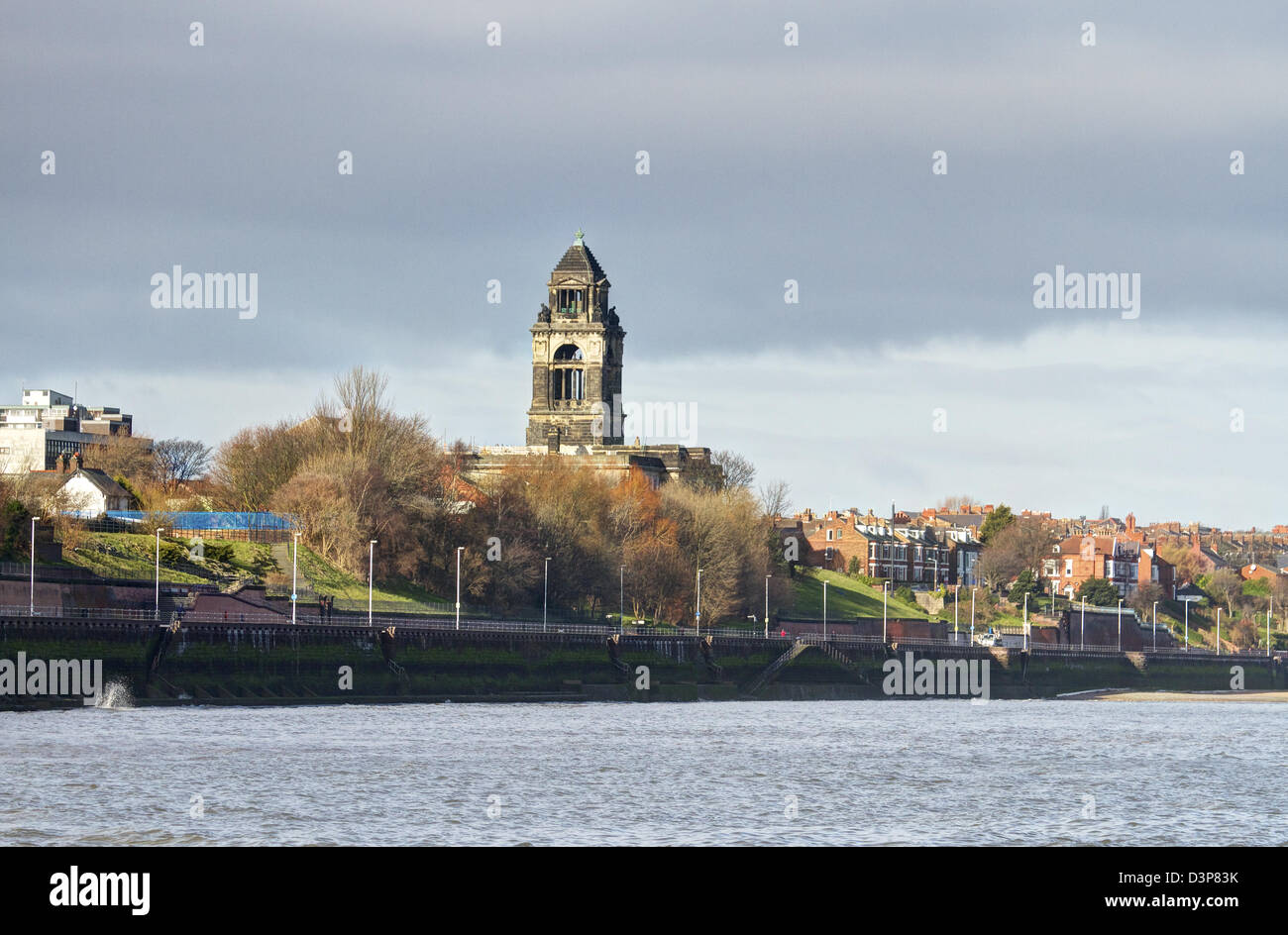 promenade from Seacombe to Egremont, with Wallasey town hall in background. Wallasey, Merseyside, England UK. February 2013 Stock Photo