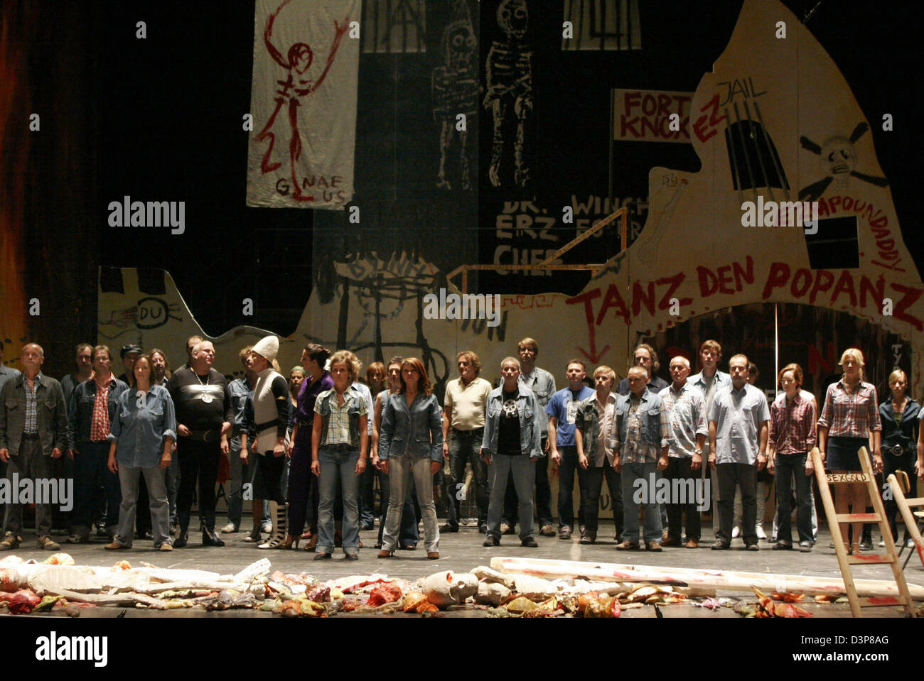 The company of the Berlin Volksbuehne pictured at the dress rehearsal of the 'Mastersingers' in Berlin, Germany, 20 September 2006. The staging by Frank Castorf follows the 'Mastersingers of Nuremberg' by Richard Wagner and the revolution drama 'Masse Mensch' (Man and the Masses) by Ernst Toller premieres on 21 September under the musical direction of Christoph Homberger and Christ Stock Photo