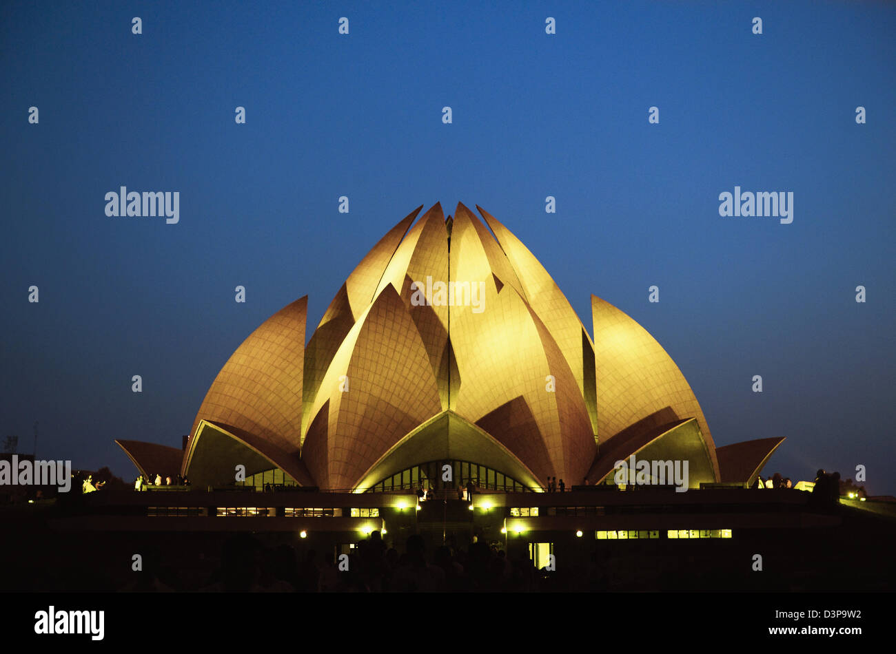 Temple lit up at night, Lotus Temple, New Delhi, India Stock Photo ...