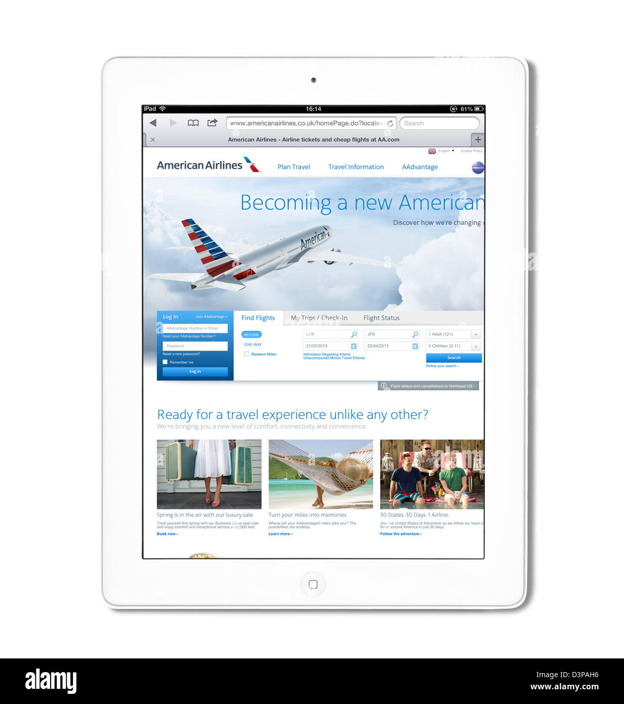 The American Airlines UK website viewed on a white 4th generation Apple iPad tablet computer Stock Photo