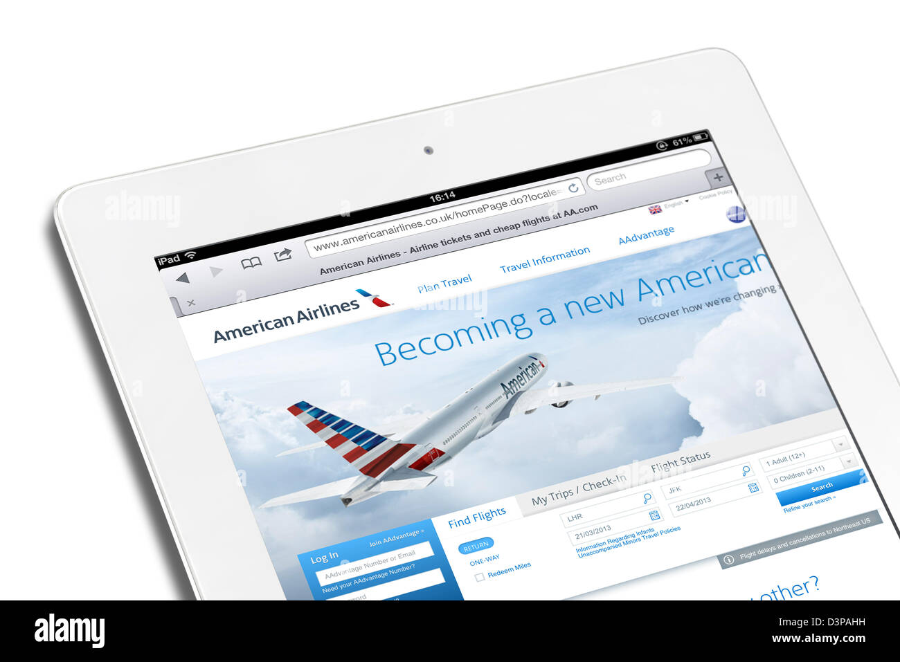 The American Airlines UK website viewed on a white 4th generation Apple iPad tablet computer Stock Photo