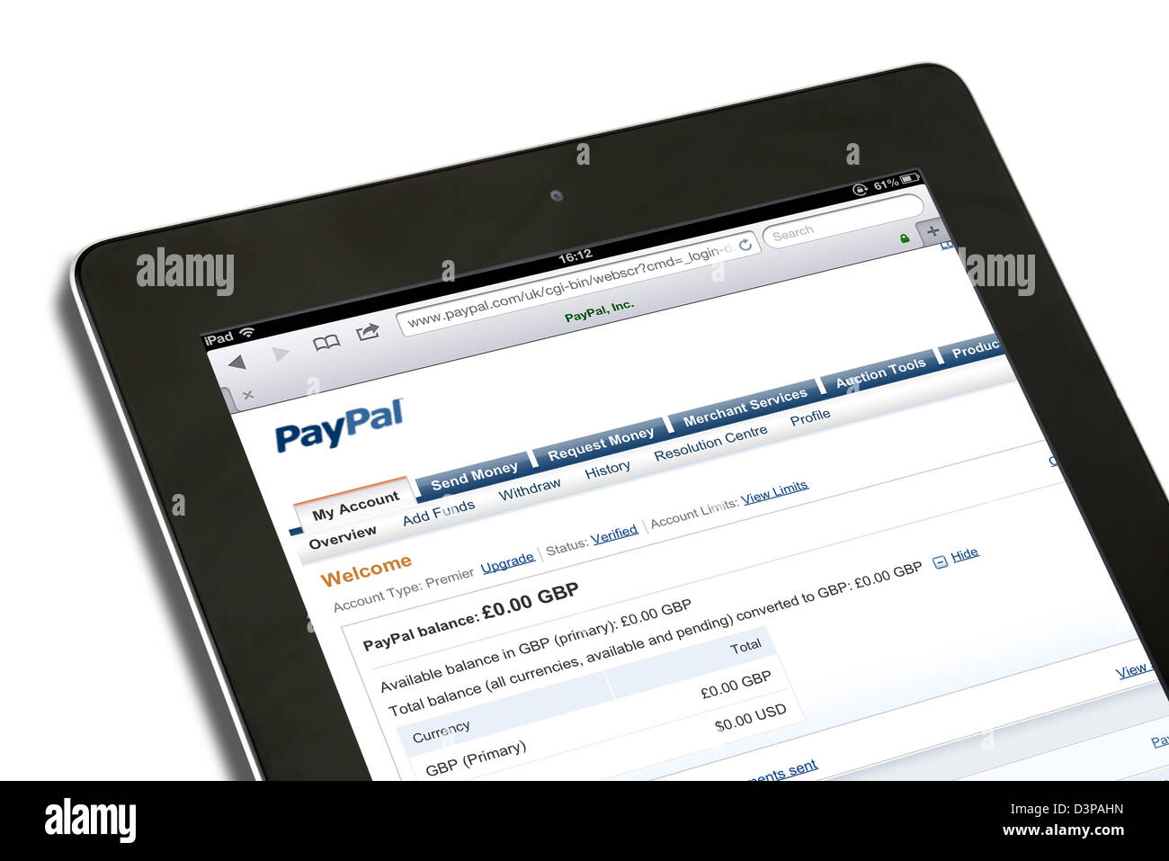 Viewing a PayPal account online on a 4th generation Apple iPad tablet computer Stock Photo