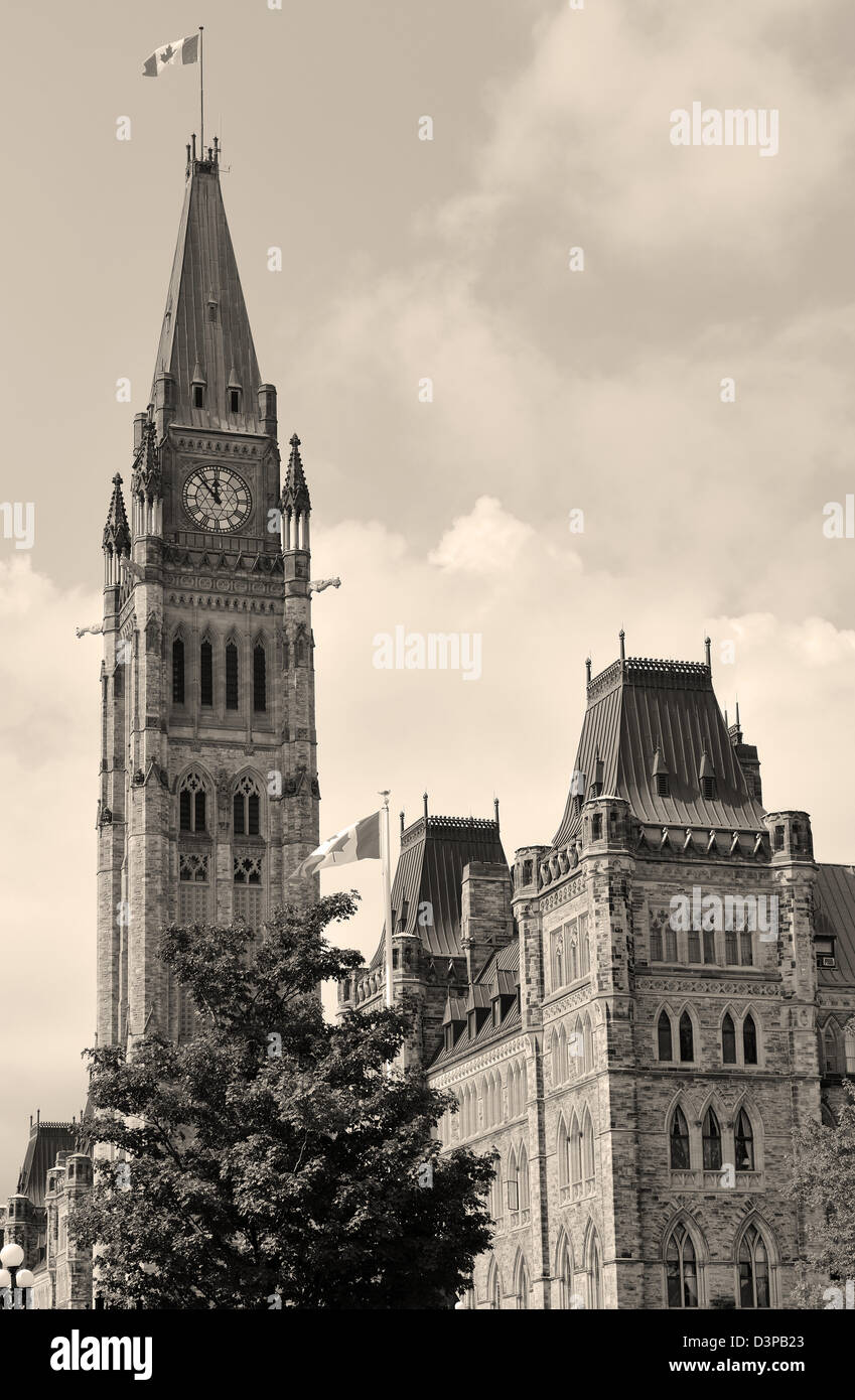 Parliament Hill building in black and white in Ottawa, Canada Stock ...