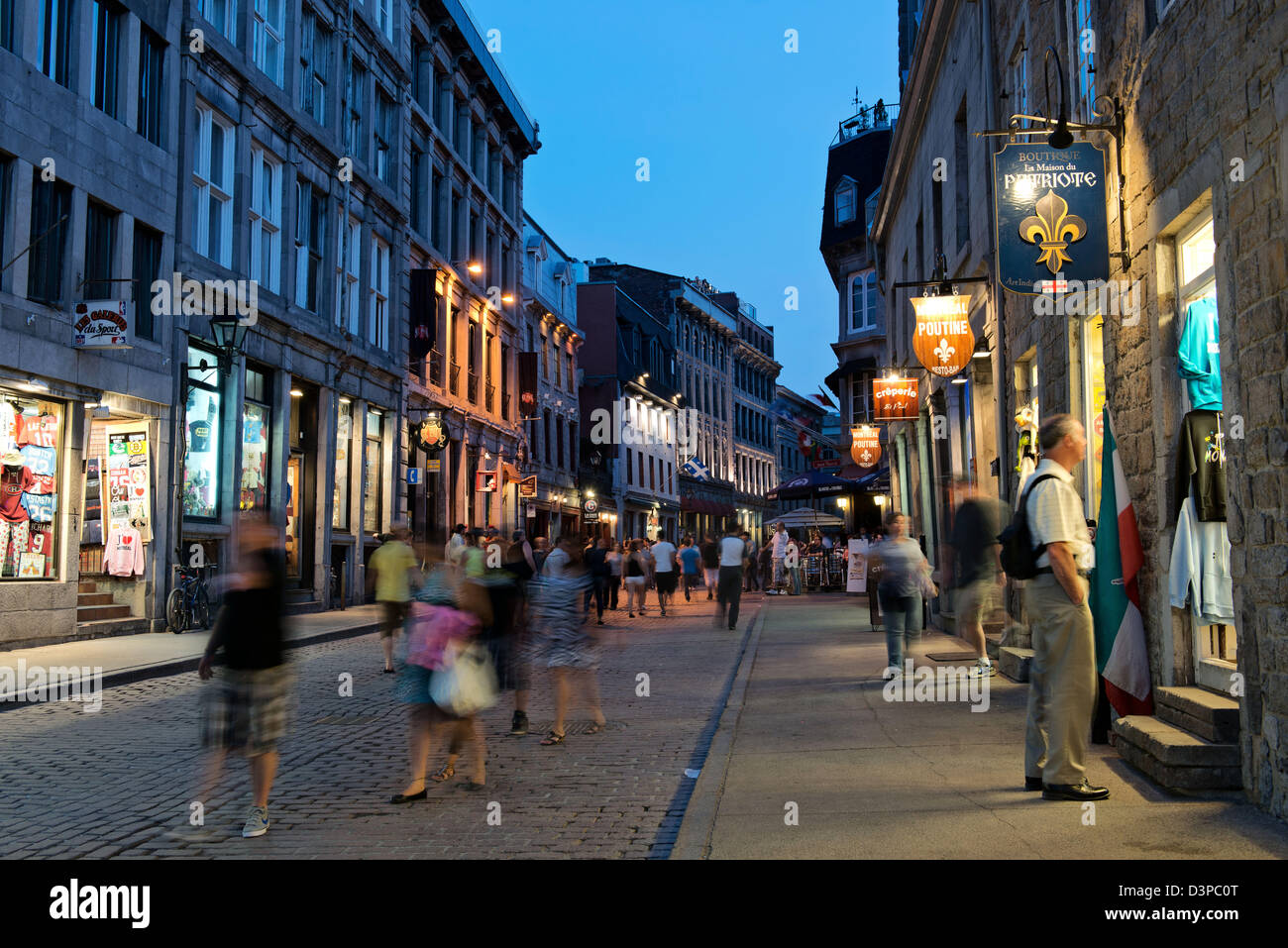 Tourists enjoying Rue Saint Paul Street in district of Old Montreal, Montreal, Quebec, Canada Stock Photo