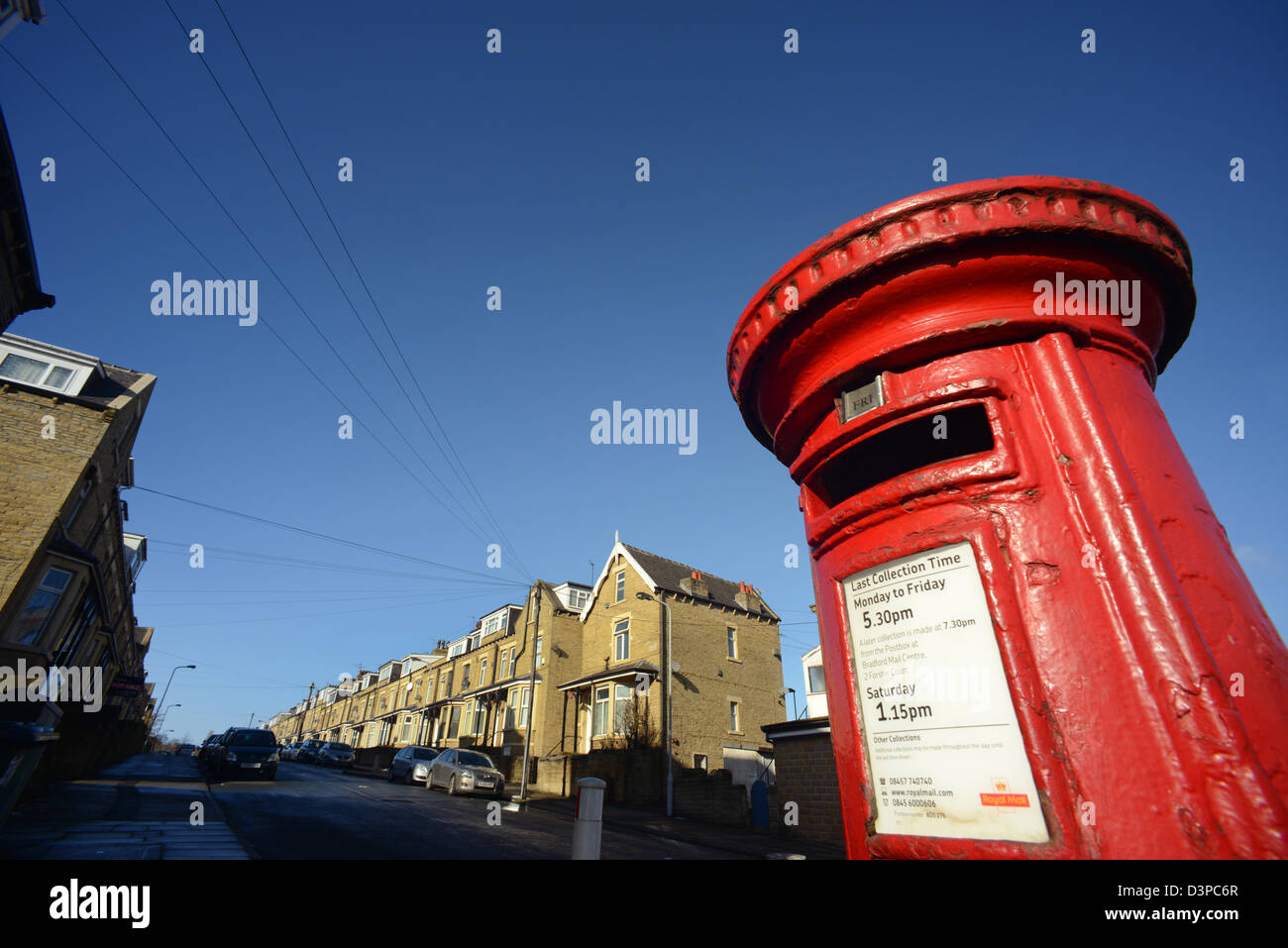 post box at end of residental street in Bradford Yorkshire United Kingdom Stock Photo