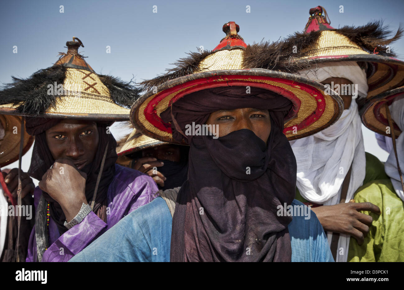 Wodaabe nomads wear traditional hats at Gerewol festival, Northern
