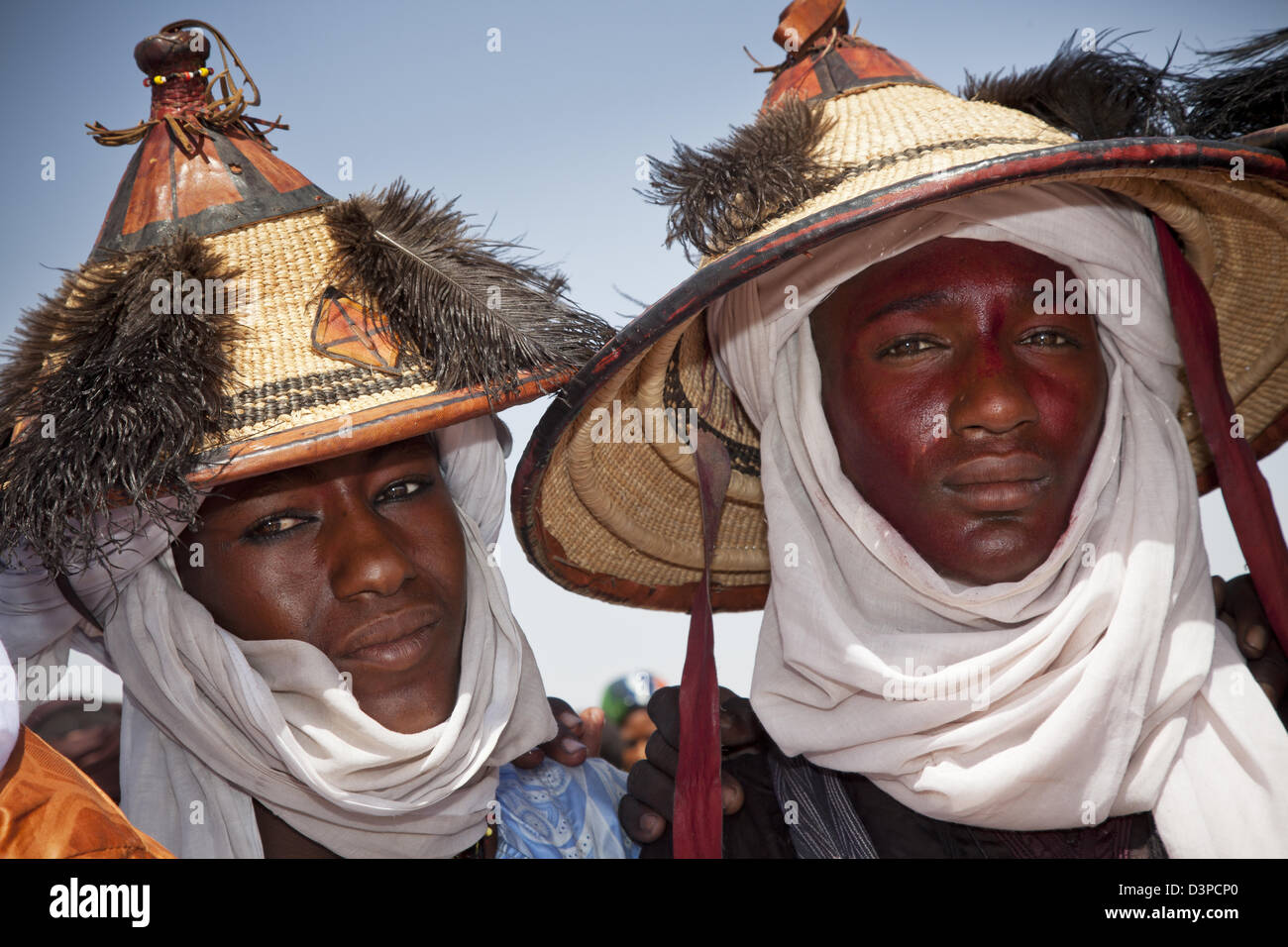 Wodaabe nomads wear traditional hats at Gerewol festival, Northern
