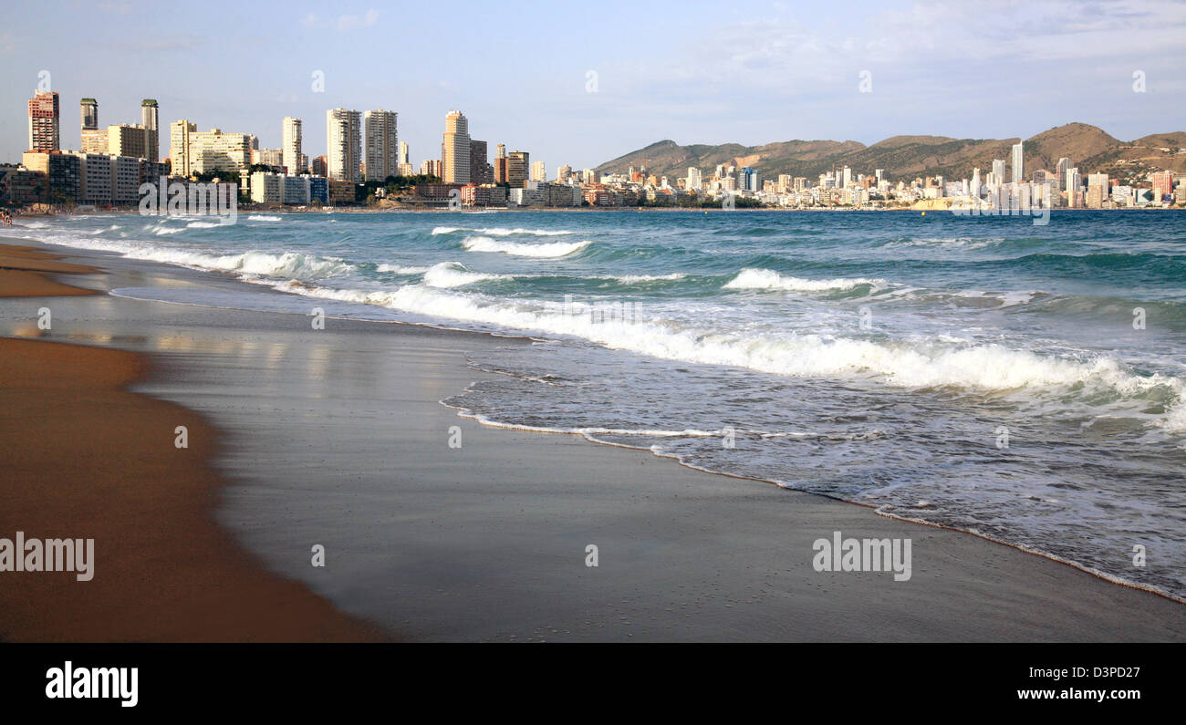 Benidorm - city of skyscrapers next to Mediterranean beach, Spain Stock Photo