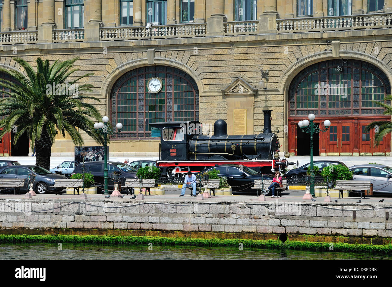 A locomotive used on the Orient Express sits on the waterfront before the Haydarpaşa train terminal in Istanbul, Turkey Stock Photo