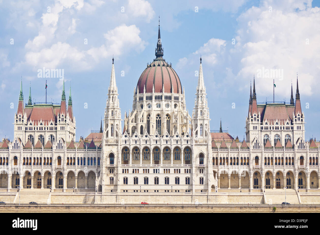 Hungarian Parliament building designed by Imre Steindl with the river Danube in the foreground, Budapest, Hungary, Europe, EU Stock Photo