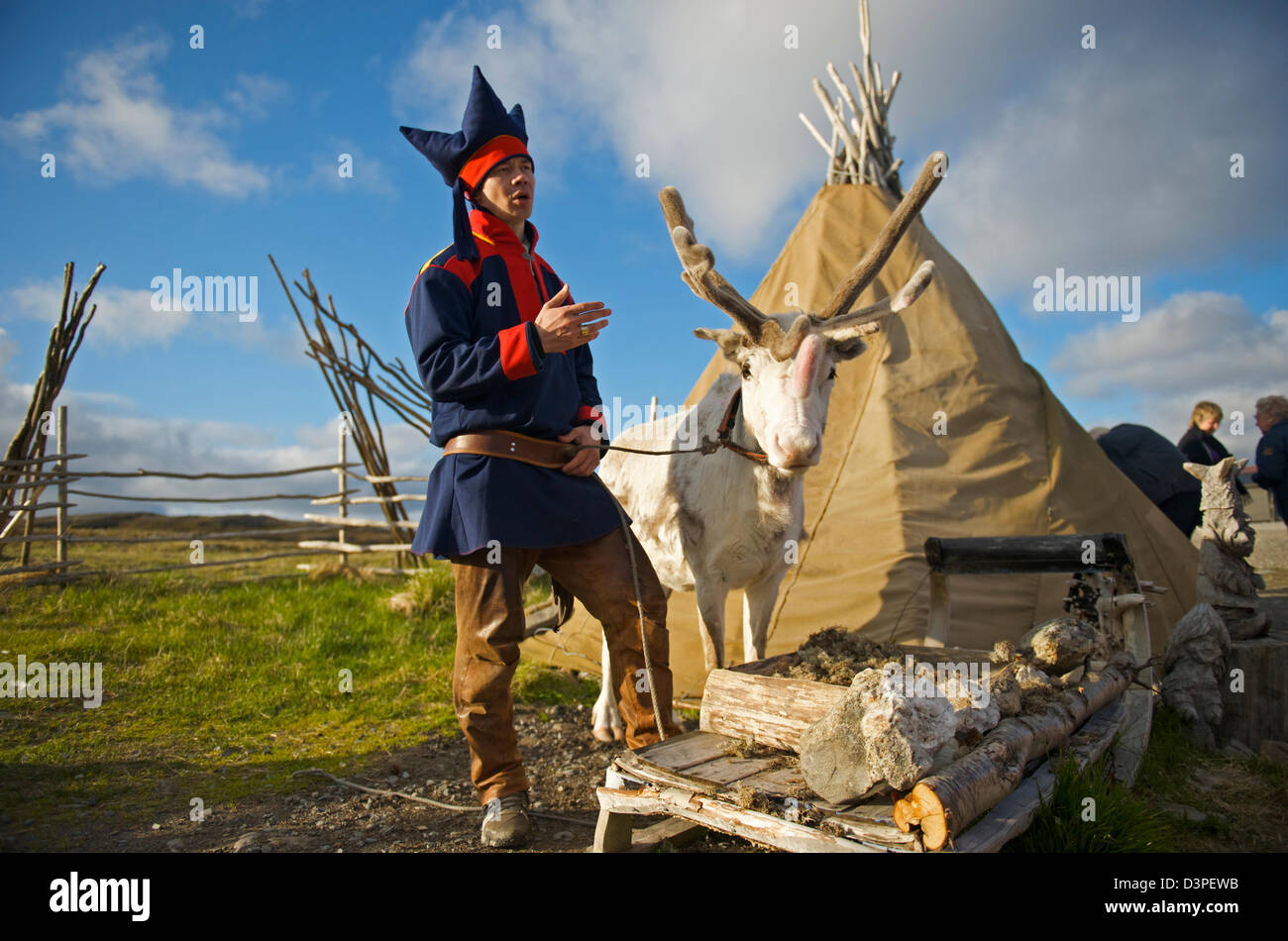 Laplander and Tent in North Cape Stock Photo