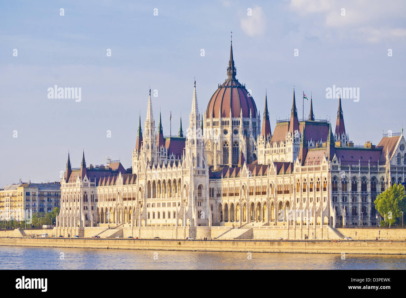 Hungarian Parliament building designed by Imre Steindl with the river Danube in the foreground, Budapest, Hungary, Europe, EU Stock Photo