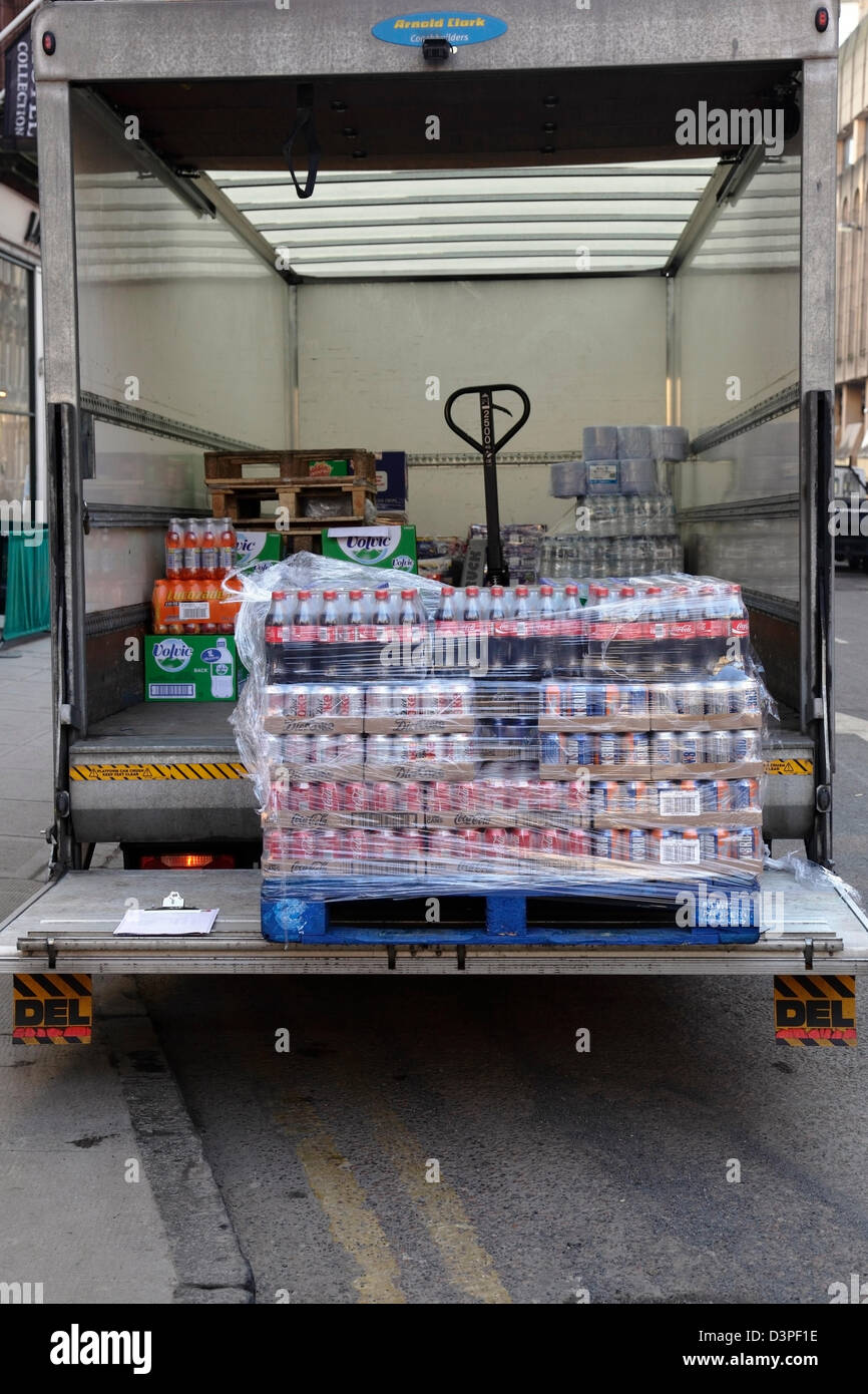 Delivery van delivering a palette of soft drinks, UK Stock Photo Alamy