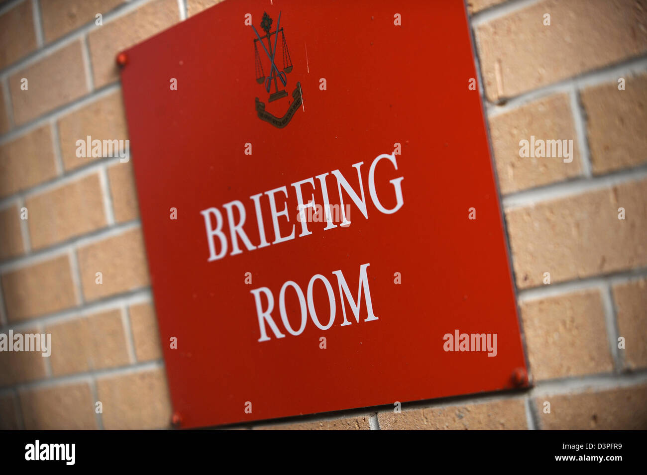 Briefing Room sign at the Army Officer Selection Board at Westbury, Wiltshire UK Stock Photo