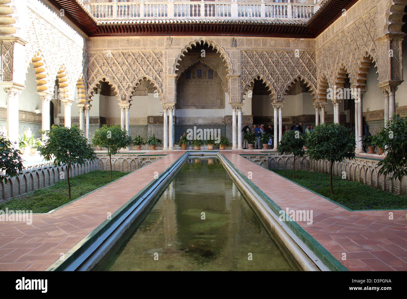 Interiors Alcazar Seville, Royal Palace, Garden,  Spain Andalusia Stock Photo