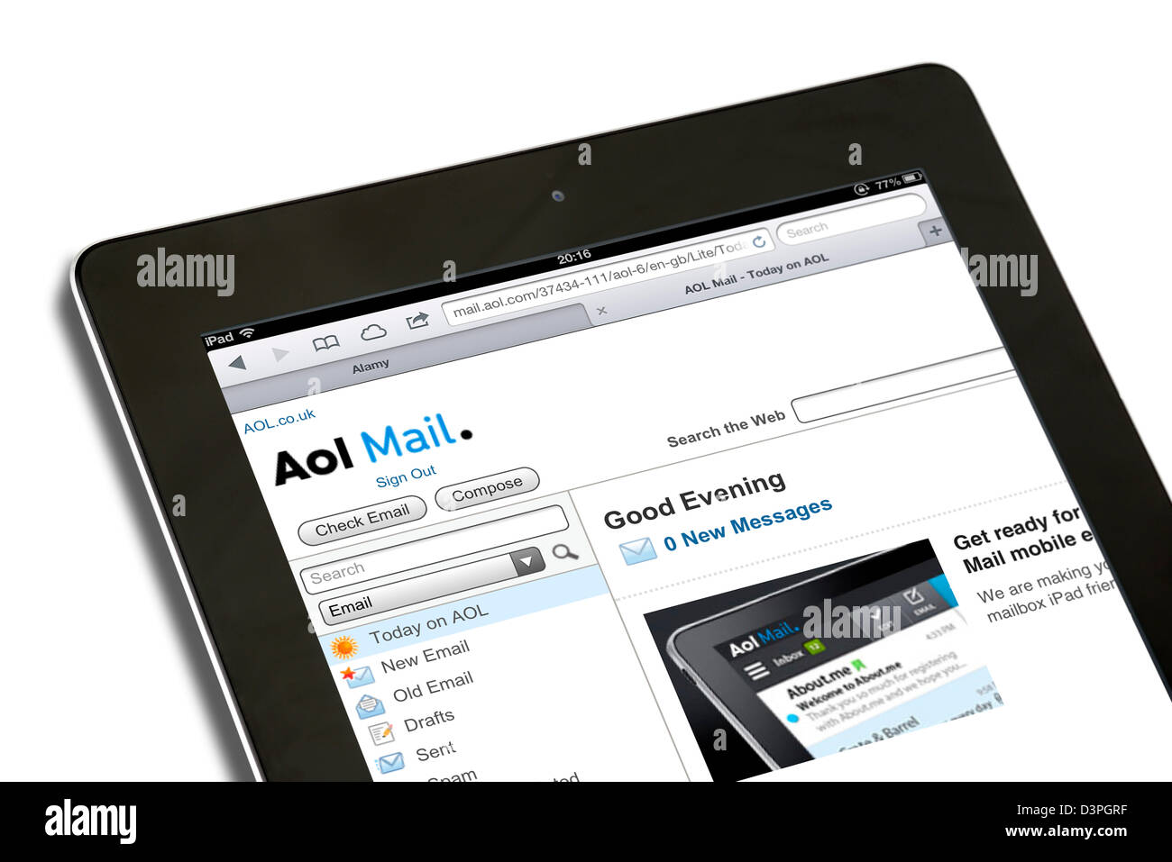 AOL email account viewed on a 4th generation iPad, UK Stock Photo - Alamy