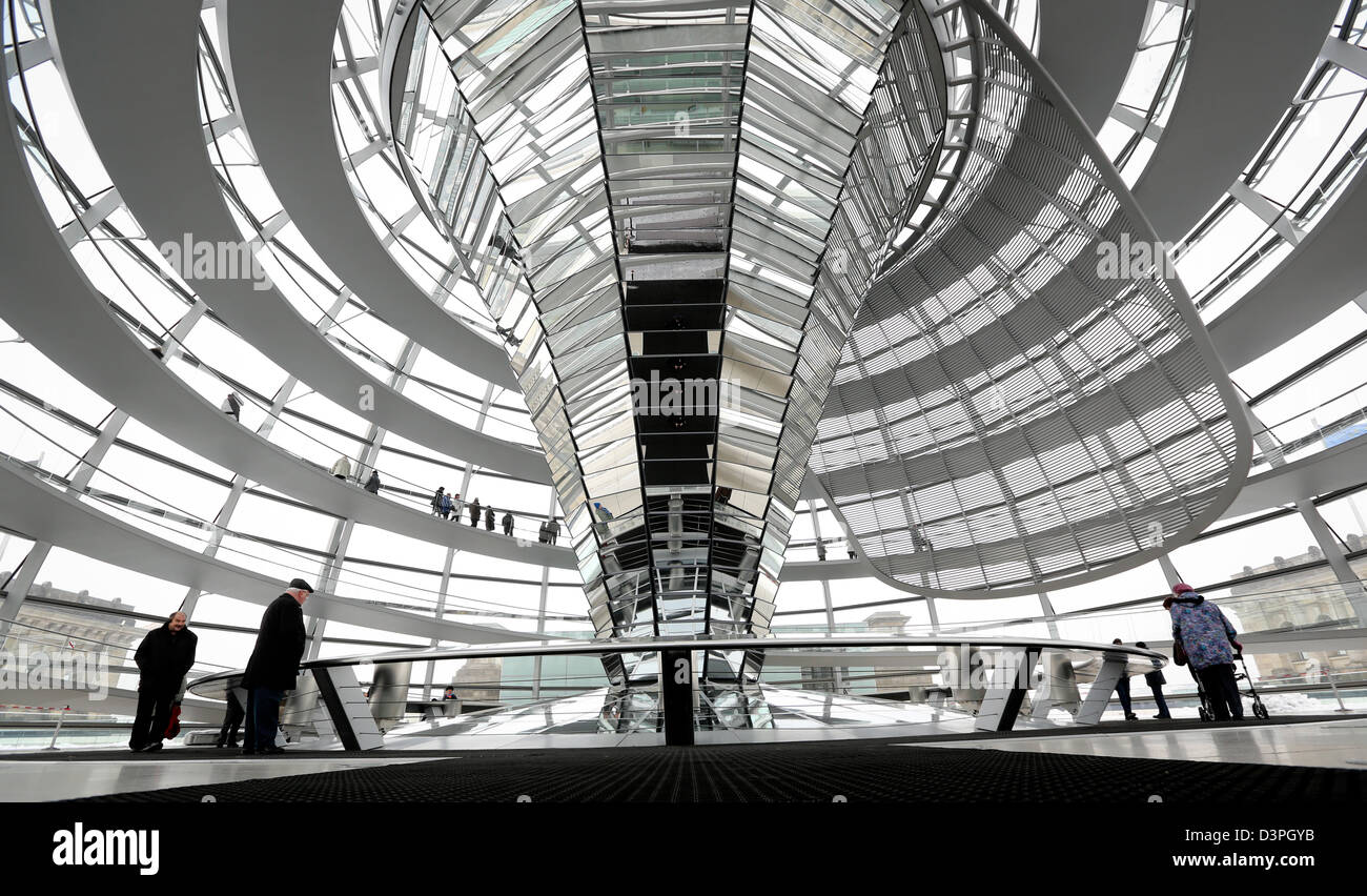 Visitors view the cupola of the Reichstag building in Berlin, Germany