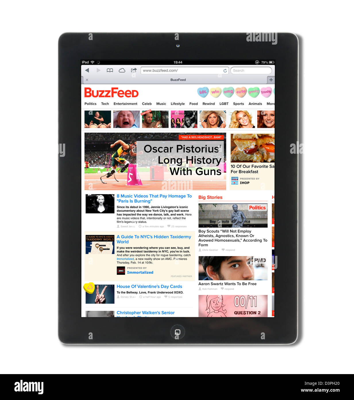BuzzFeed, the popular viral content editioral site, viewed on a 4th generation Apple iPad Stock Photo