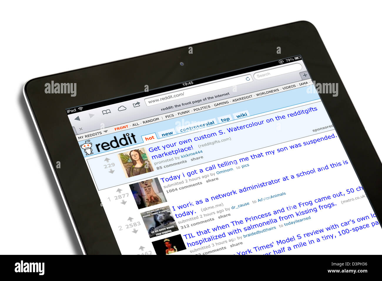 Reddit.com, the social news and entertainment site, viewed on a 4th generation Apple iPad Stock Photo