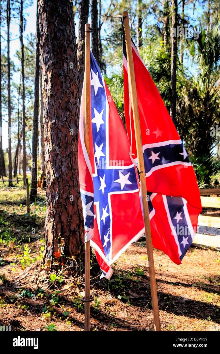 Battle flags of the American Civil War Era at a reenactment event in Florida Stock Photo