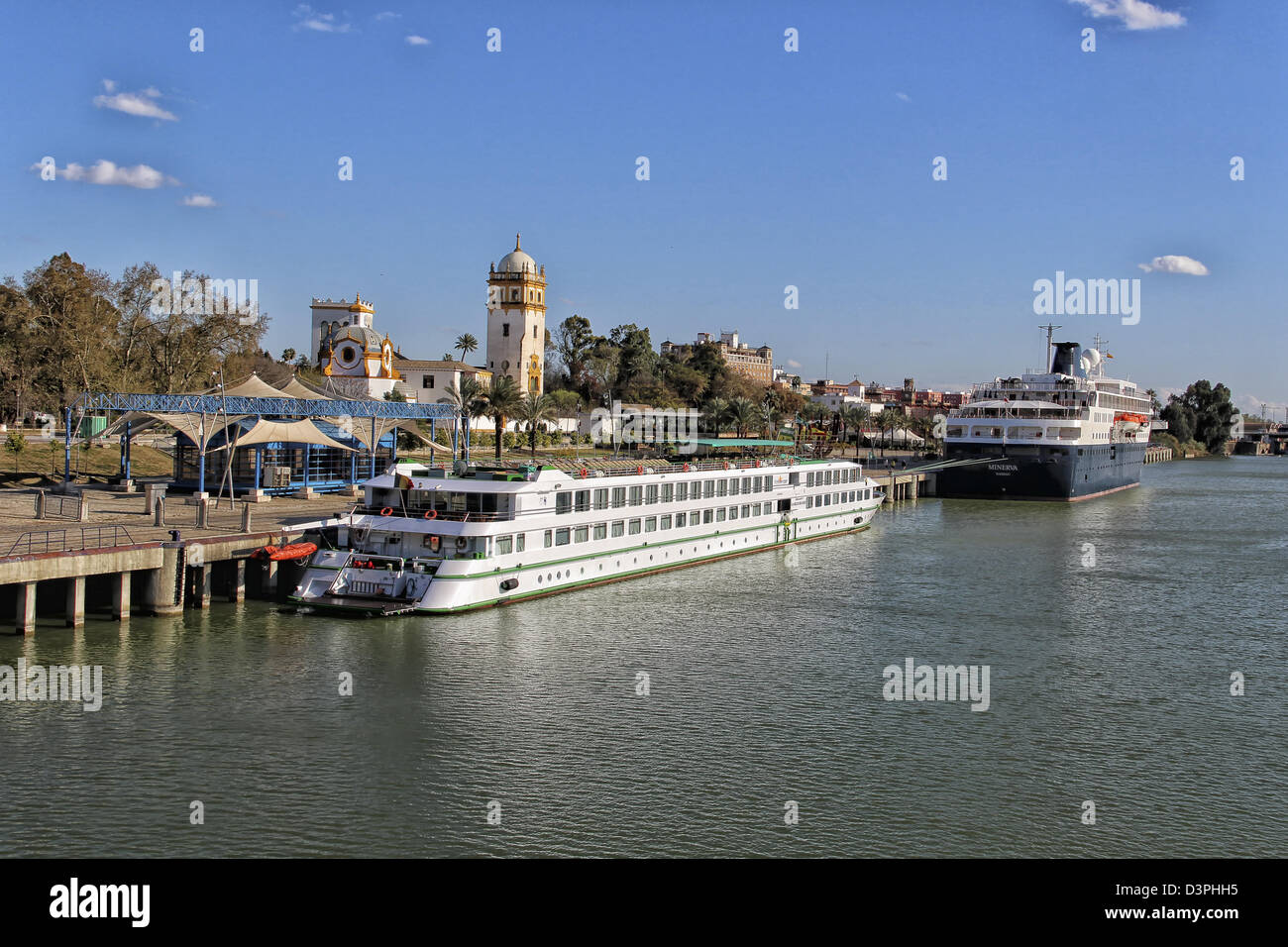 Boat in Guadalquivir River, Seville, Spain, Andalusia Stock Photo