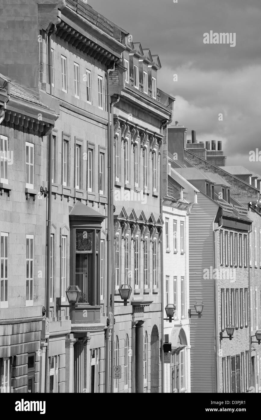 Old buildings in Quebec City in black and white Stock Photo
