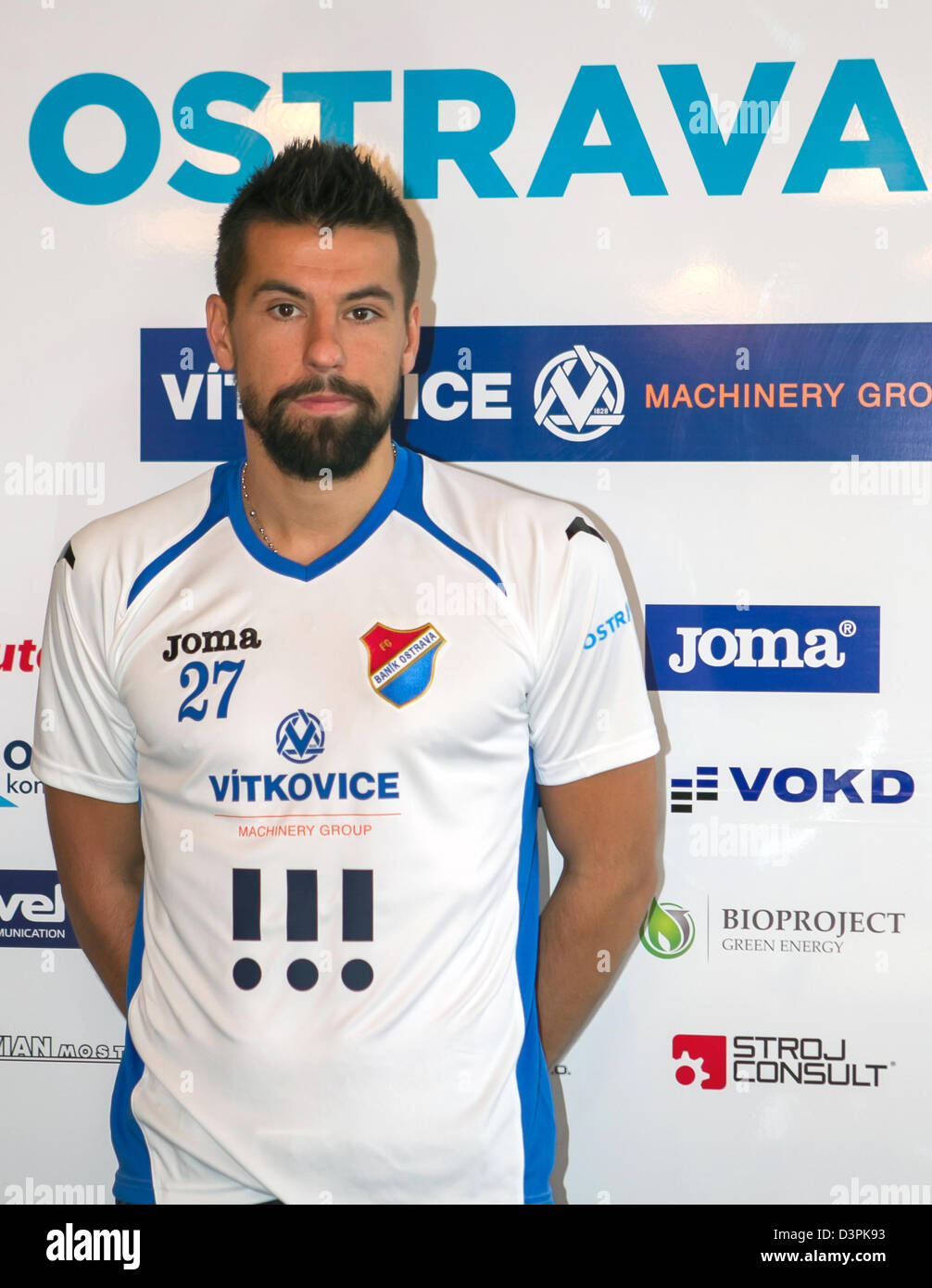 Czech soccer player Milan Baros poses during press conference in Ostrava,  Czech Republic on February 18, 2013. Baros returns from the Turkish  Galatasaray Istanbul to the Czech league team FC Banik Ostrava