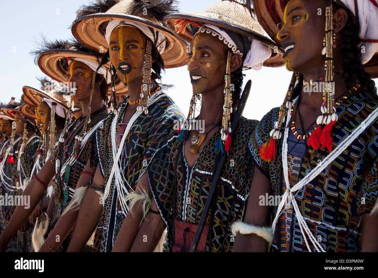 Young Wodaabe men are dancing at Gerewol festival in Northern NIger ...