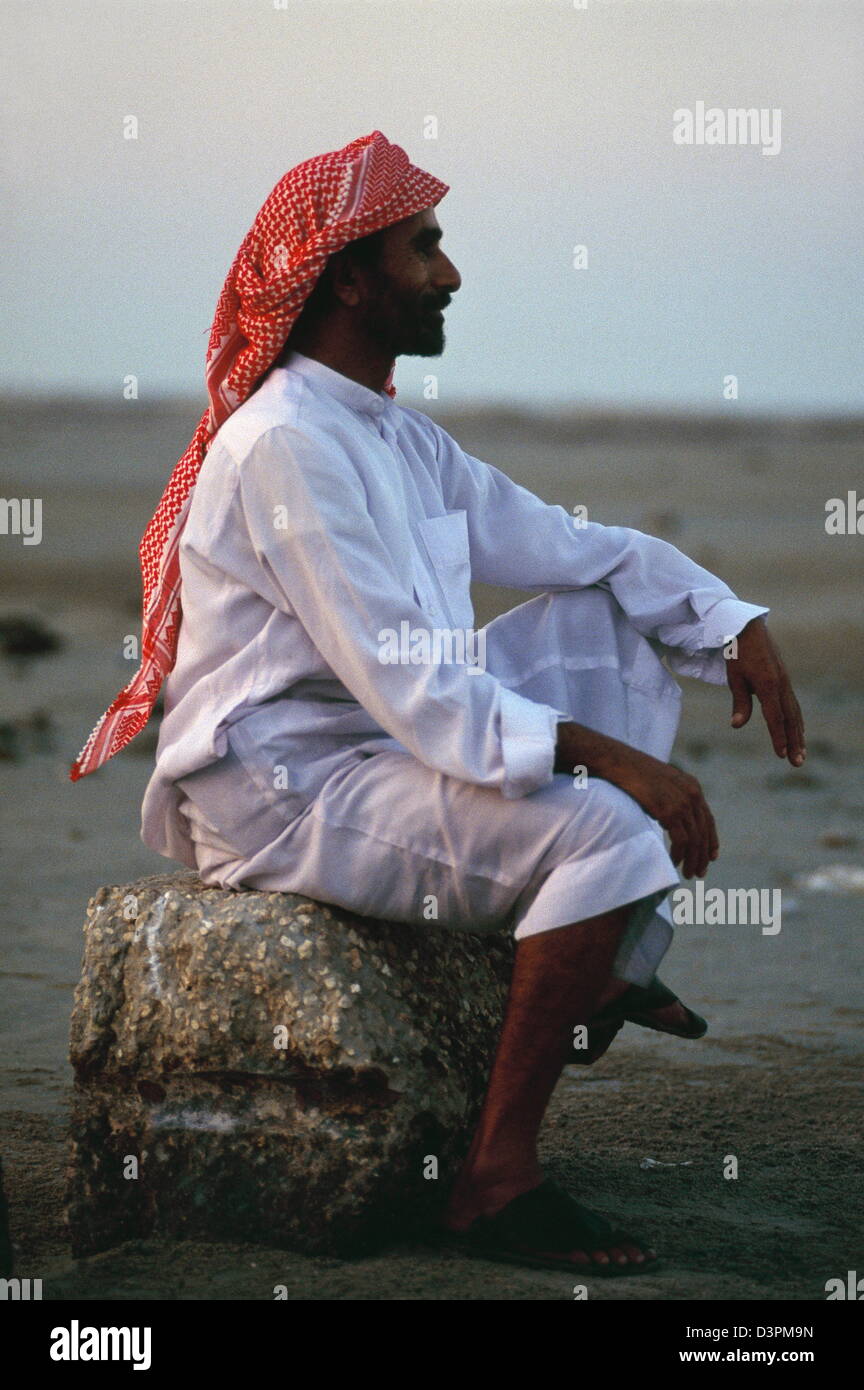 khobar, saudi arabia -- a saudi rests by the red sea. Stock Photo