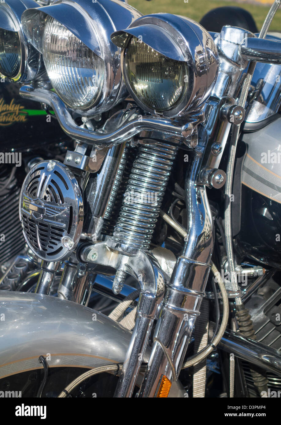detail of Harley-Davidson motorcycle parked in Kuwait City, Kuwait. Stock Photo