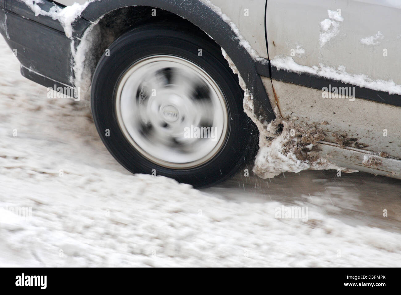 Leipzig, Germany, of spinning tires in the snow Stock Photo Alamy
