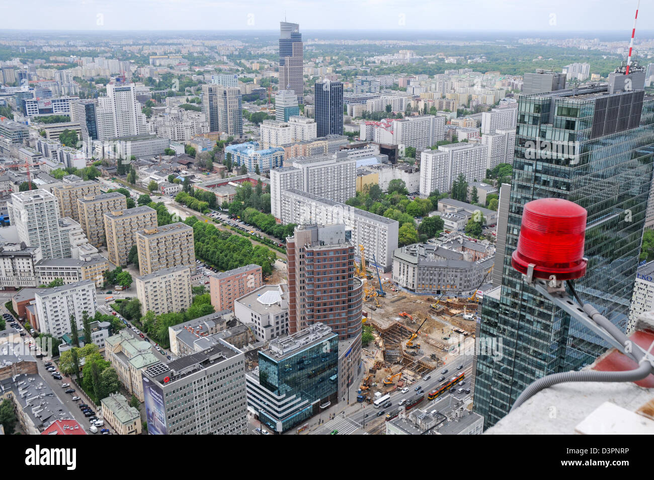 House of flats in Warsaw centre, Poland, aerial view with Rondo 1 office building on the right - view from Zlota 44 building Stock Photo