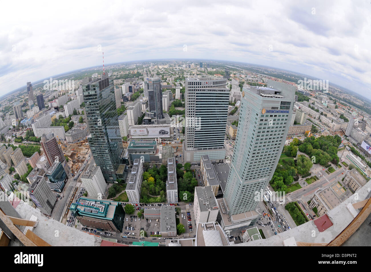 Rondo 1 building (left), Warsaw Financial Center (middle), InterContinental (right), Warsaw, Poland seen from Zlota 44 building Stock Photo