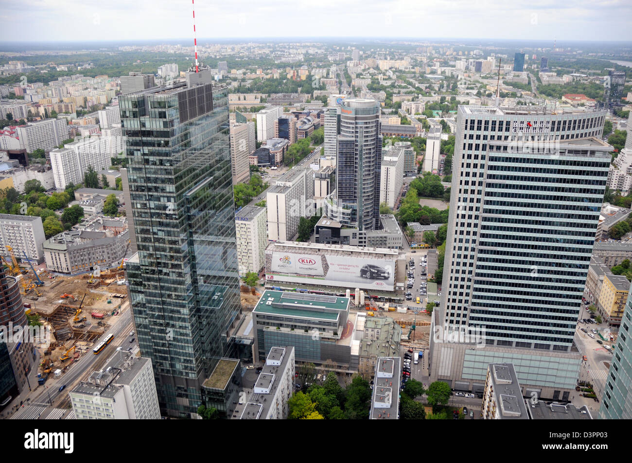 Rondo 1 office building (left) and Warsaw Financial Center (right) in Warsaw, Poland - view from Zlota 44 building Stock Photo