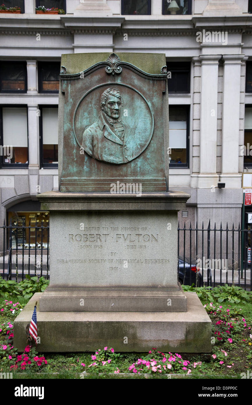 Tombstone of Robert Fulton, an American engineer and inventor,Trinity Church Cemetery on Wall Street and Broadway Stock Photo