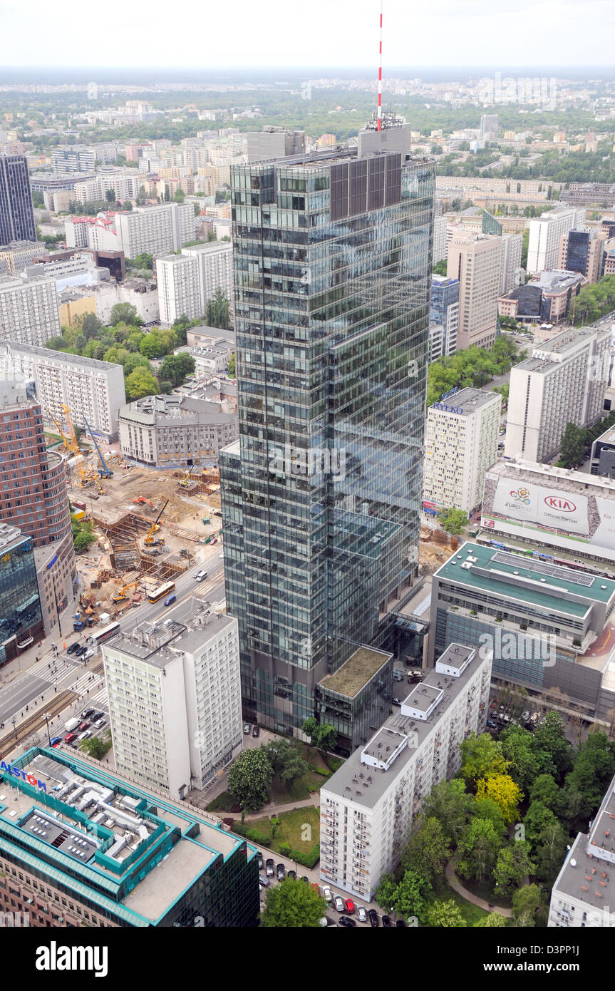 Rondo 1 office building at at Rondo ONZ (United Nations Roundabout) in Warsaw, Poland - view from Zlota 44 building Stock Photo