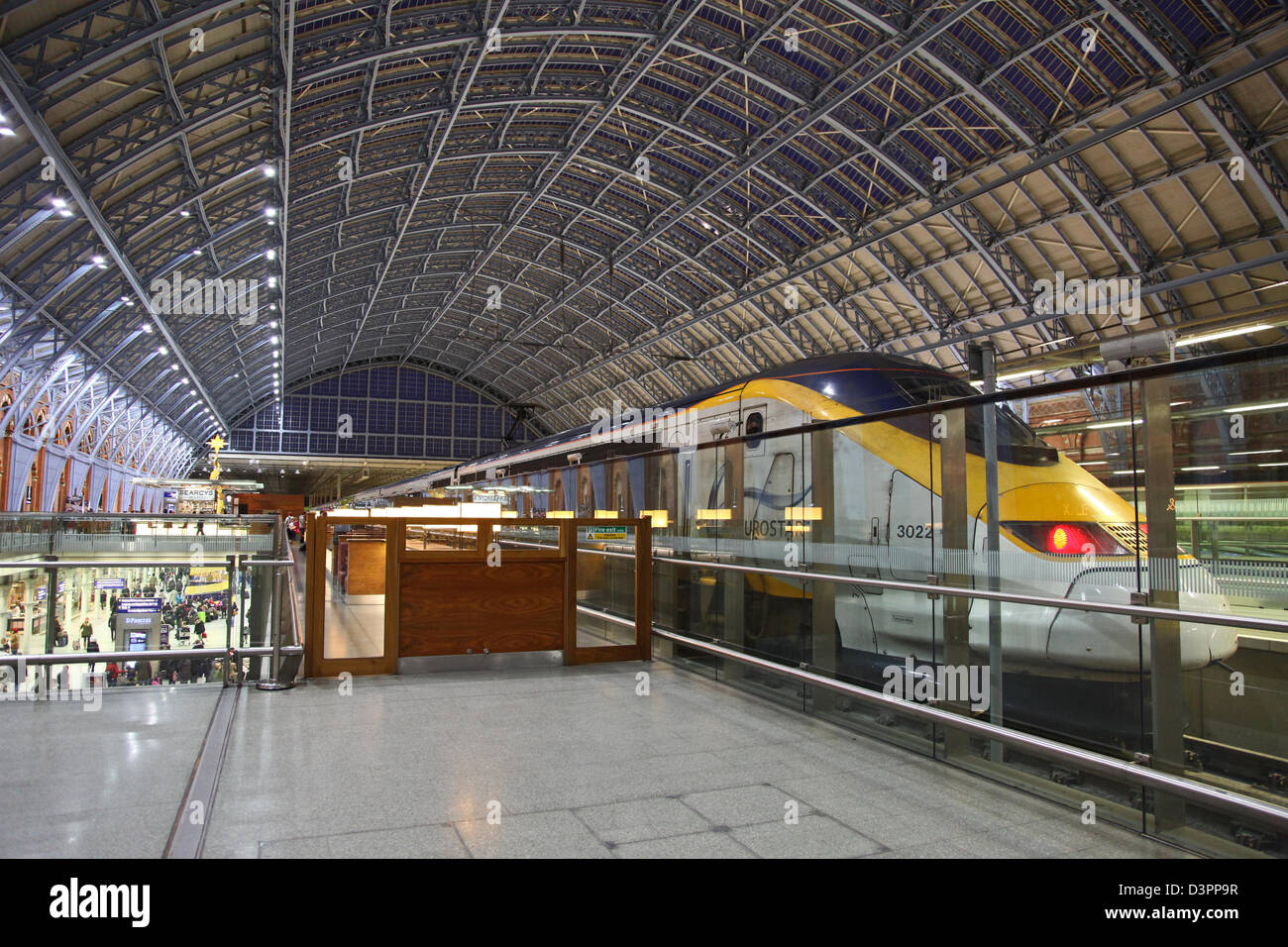 A Eurostar train stationary at St Pancras International railway station London England UK Stock Photo