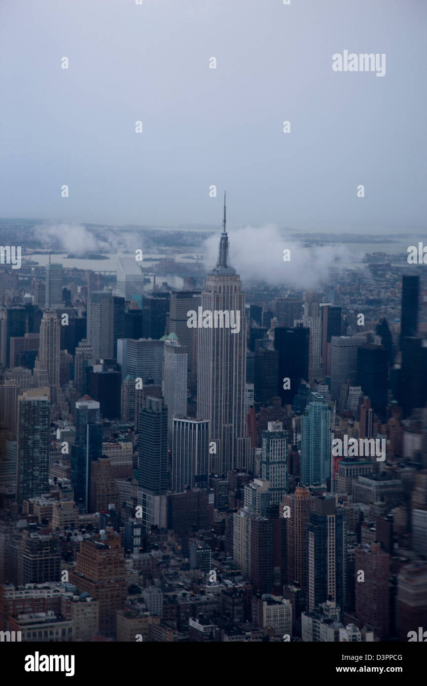 The Empire State Building aerial view from a helicopter Stock Photo