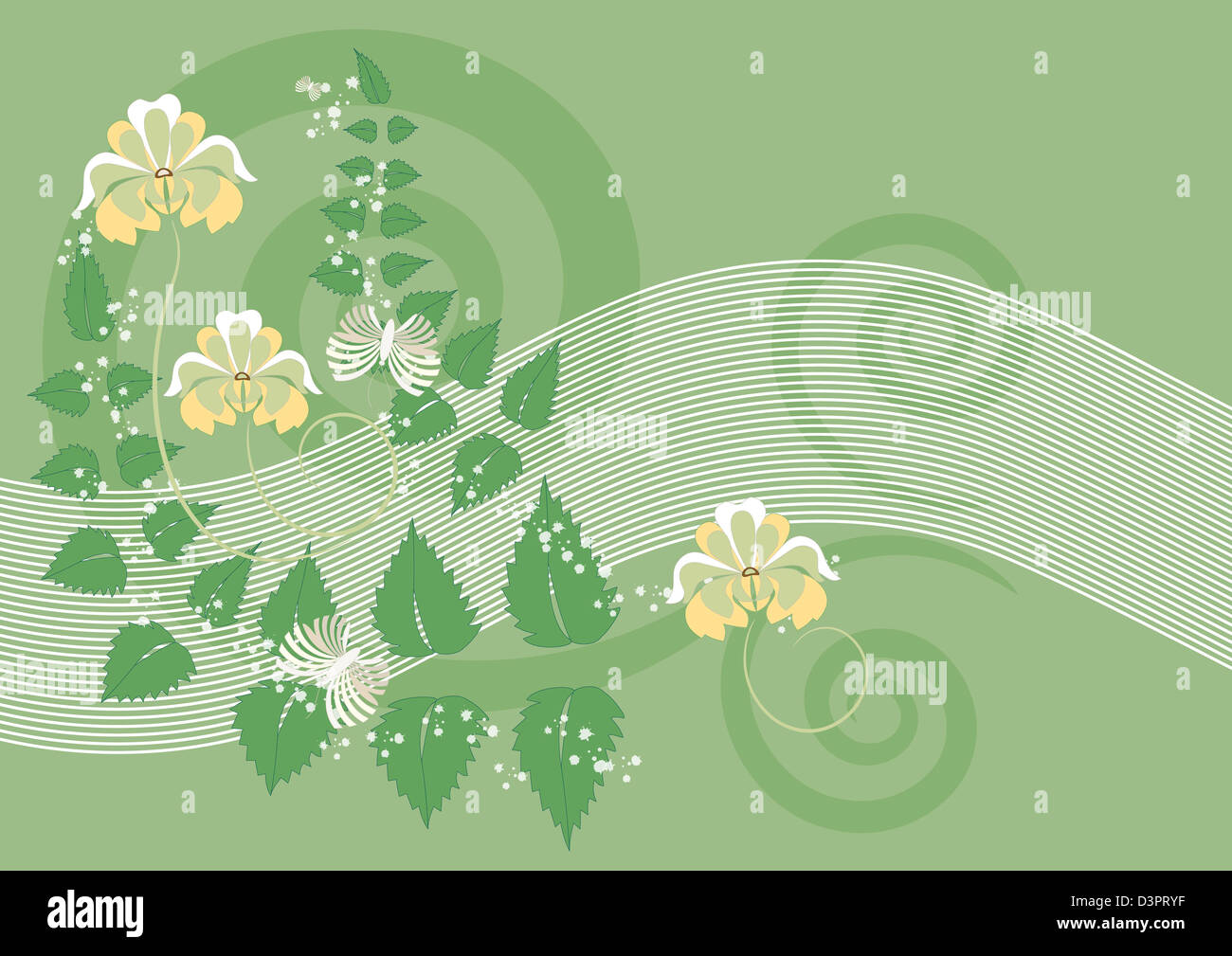 Green background with flowers Stock Photo - Alamy