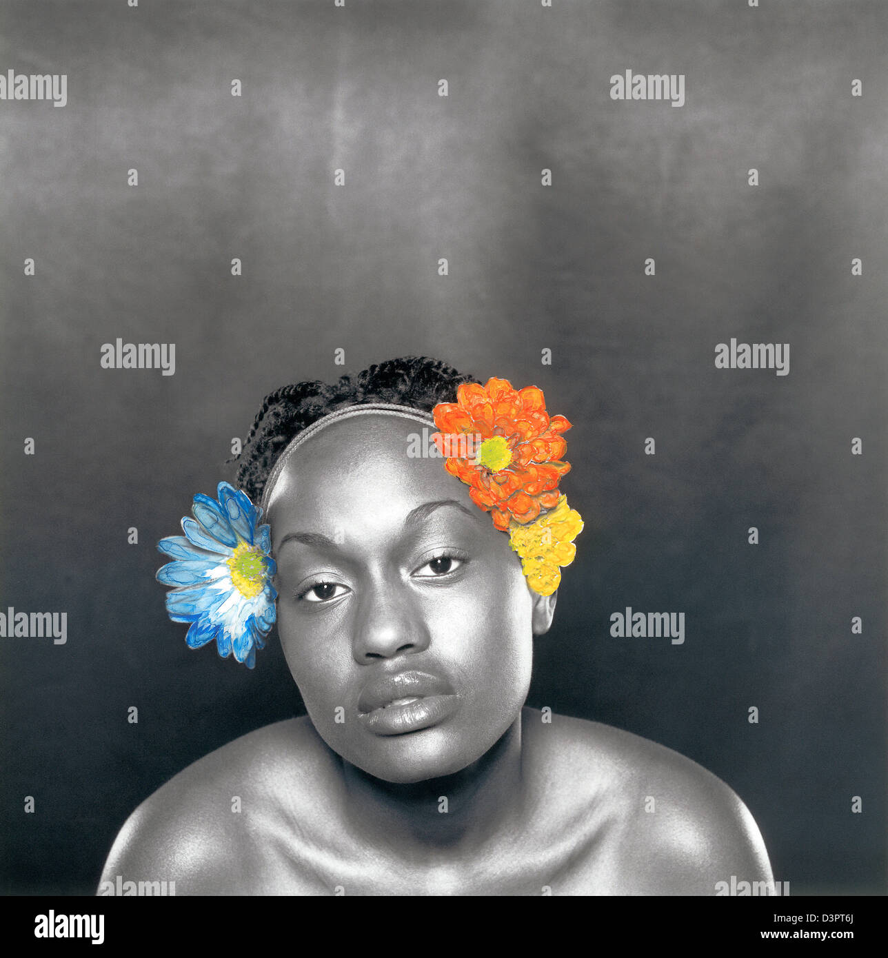 Portrait of an African American Woman with Flowers in Her Hair Stock ...