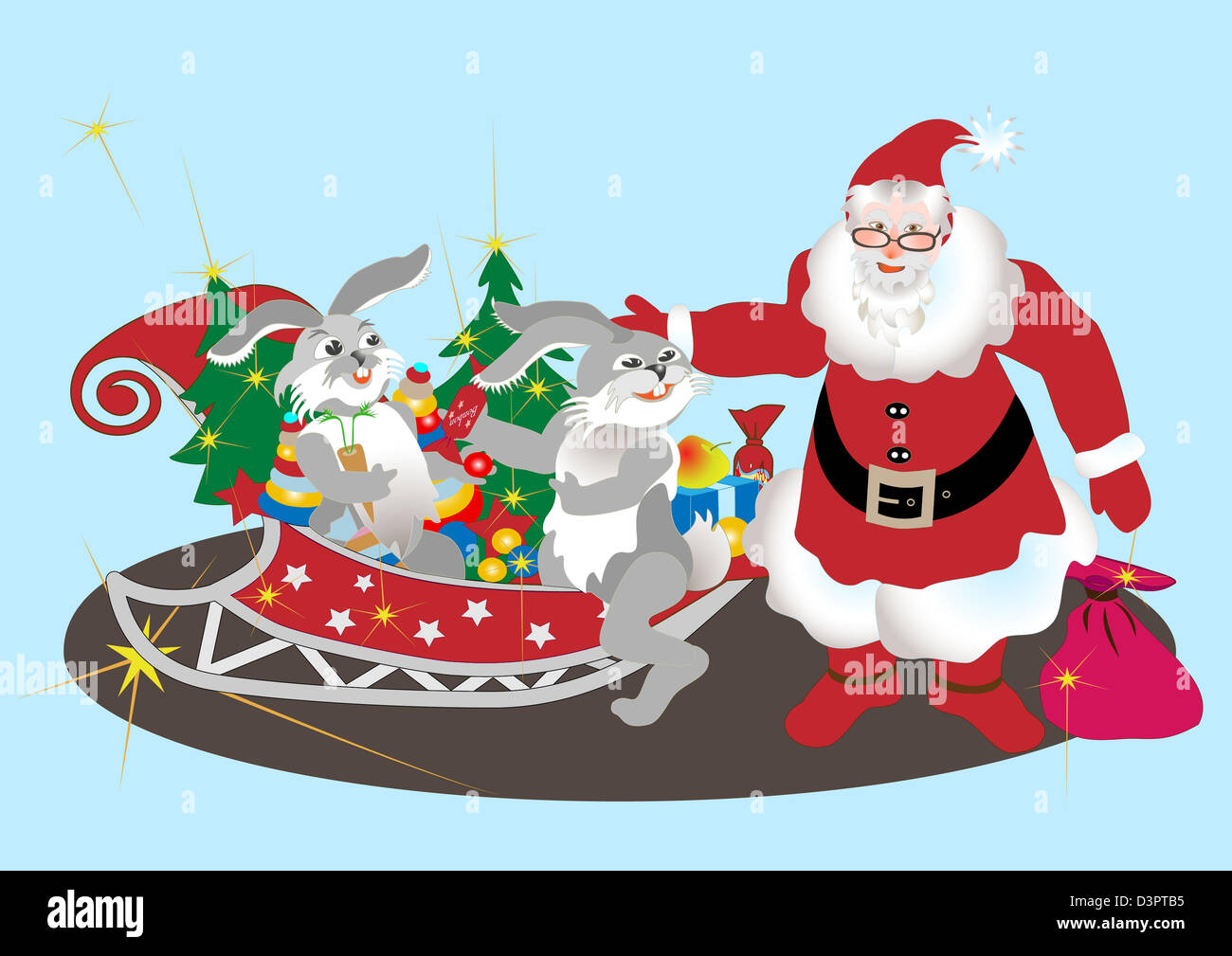 Santa Claus with hares Stock Photo Alamy