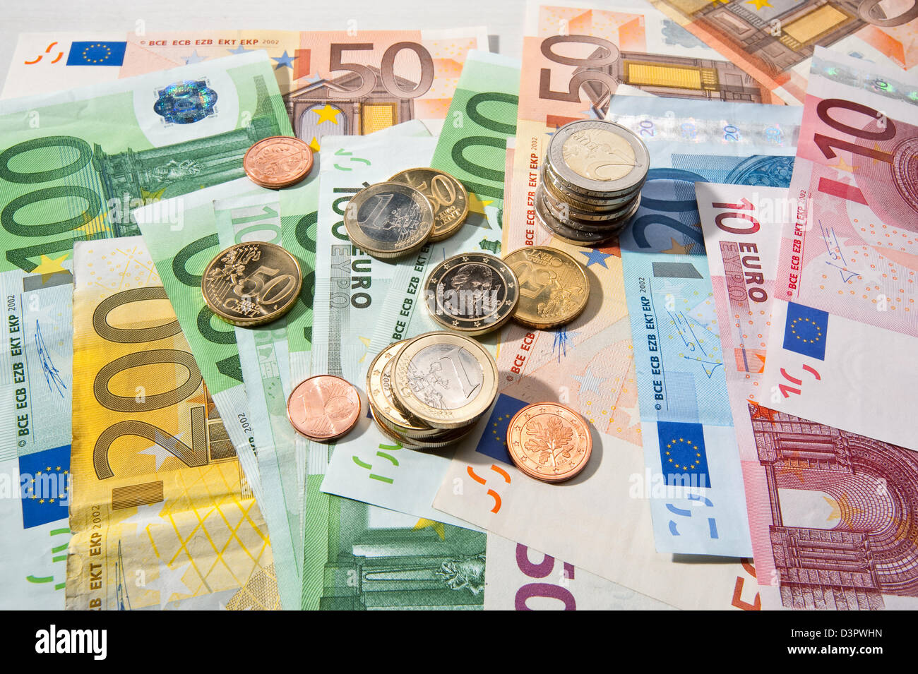 Hamburg, Germany, various euro notes and Euromuenzen Stock Photo