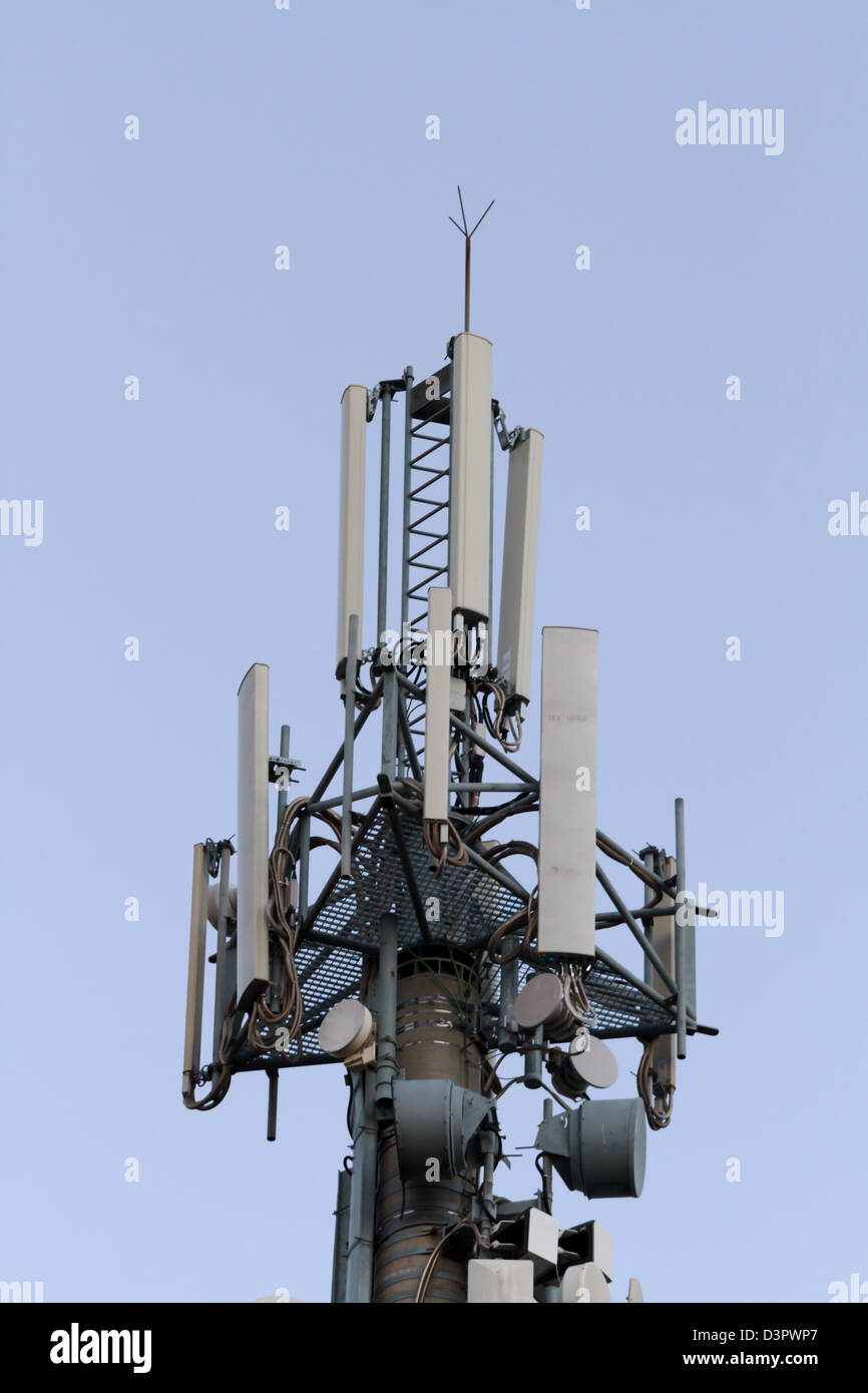 Cellular phone site station antennae Stock Photo