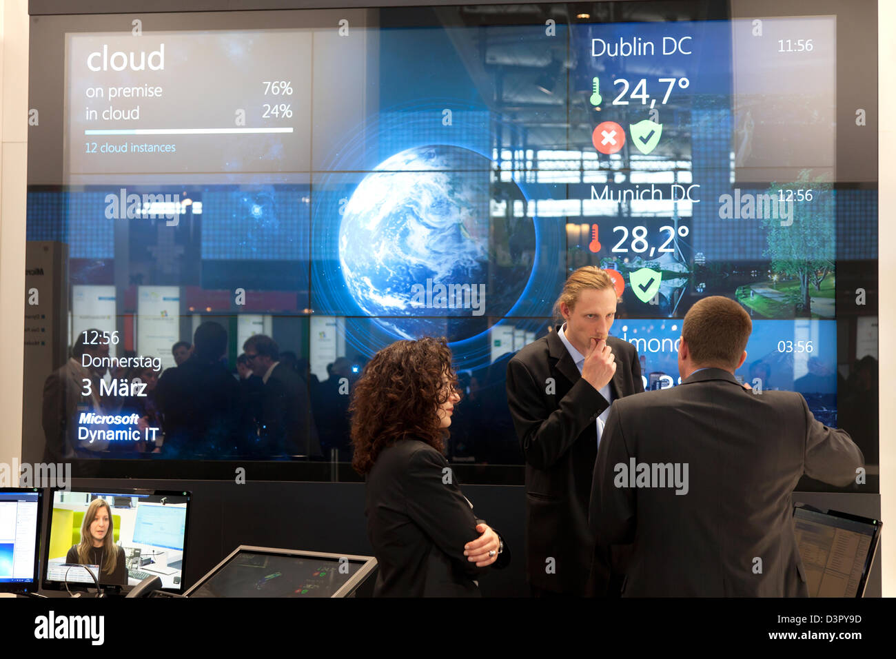 Hannover, Germany, Cloud Computing demonstration at the Microsoft booth Stock Photo