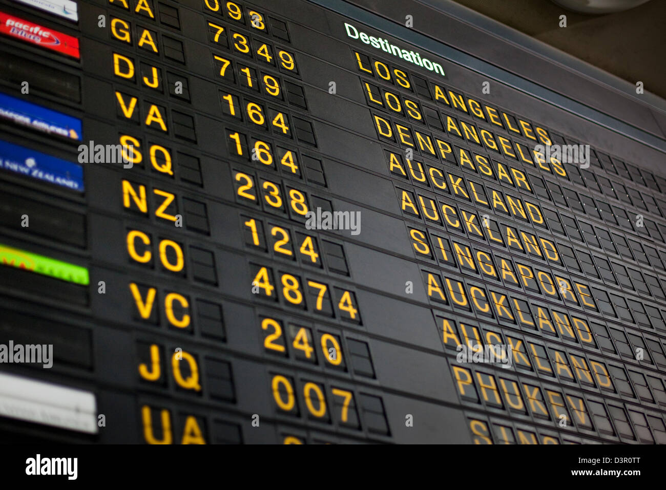 Flight departure board at international airport. Melbourne, Victoria, Australia Stock Photo
